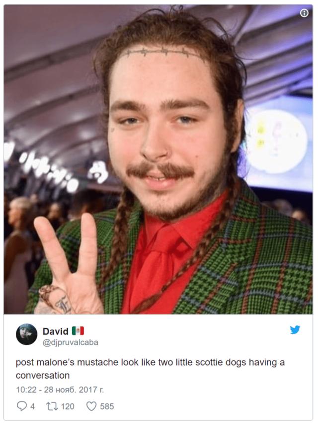 В интернете заметили, что усы рэпера Post Malone кое-что напоминают, и когда вы это заметите, то уже не сможете развидеть